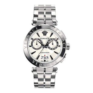 Versace Aion Chronograph Herrenuhr Silber Stahl Weißes Zifferblatt 45mm VE1D00319